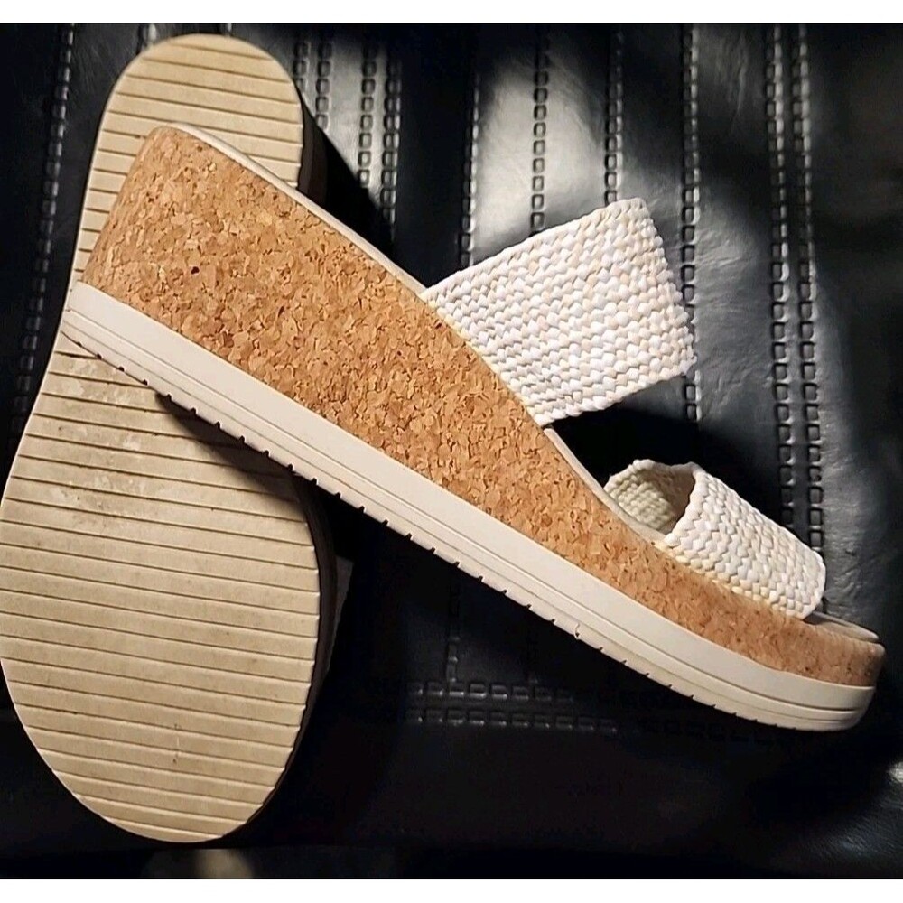 Bzees Slide Sandal 9M Resort White/Tan Wedge Slip On Comfort Washable Cork *READ - Picture 4 of 9